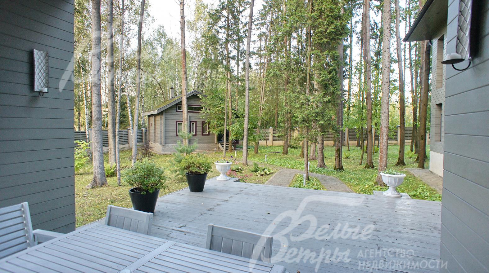 Вид с террасы на участок и баню