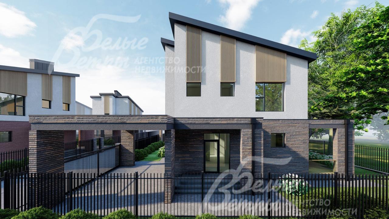 Дом огорожен прозрачным забором в едином стиле коттеджного посёлка (рендер)