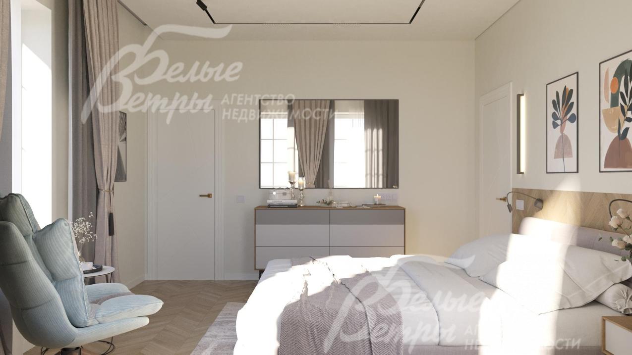 Интерьер дополнен межкомнатными ламинированными дверьми модели Estet белого цвета и дубовыми деревянными подоконниками