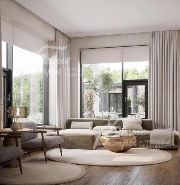 Гостиная с панорамными окнами - визуализация проекта интерьера