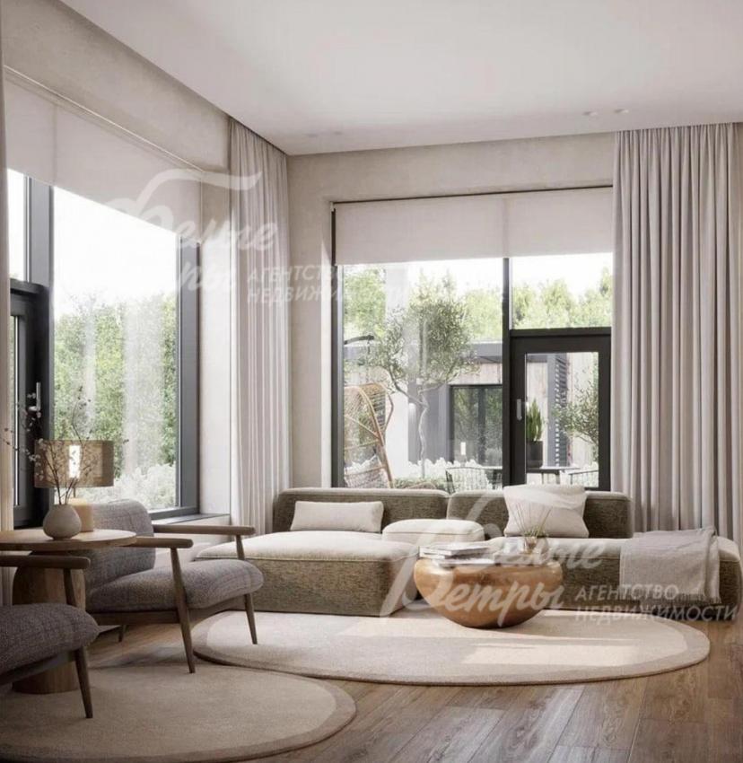 Гостиная с панорамными окнами - визуализация проекта интерьера